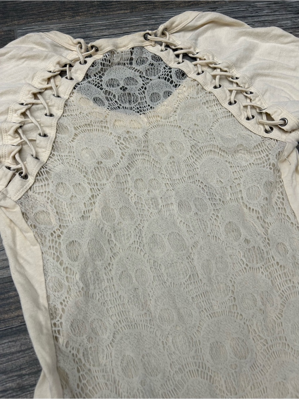 Affliction Y2K Ride Free Speed Shop Rhinestone Skull Lace Corset Top Size Small - Picture 5 of 5
